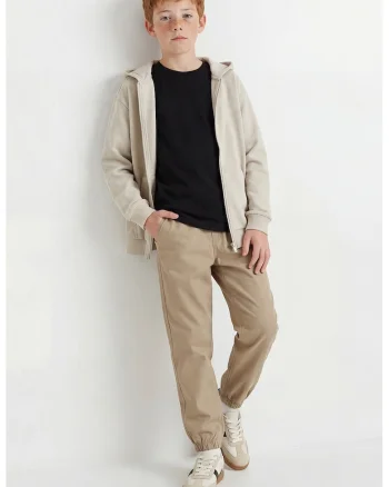Pantaloni jogger de bumbac cu snur, Maro nisip
