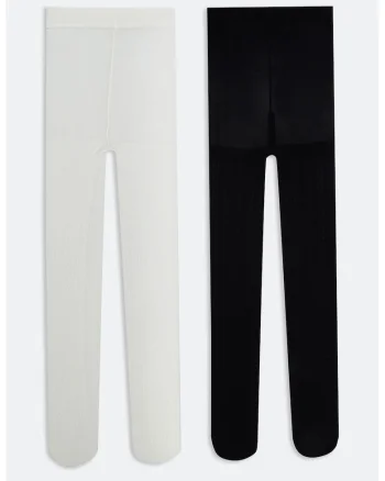 Set de dresuri cu model uni - 2 perechi, Alb/Negru