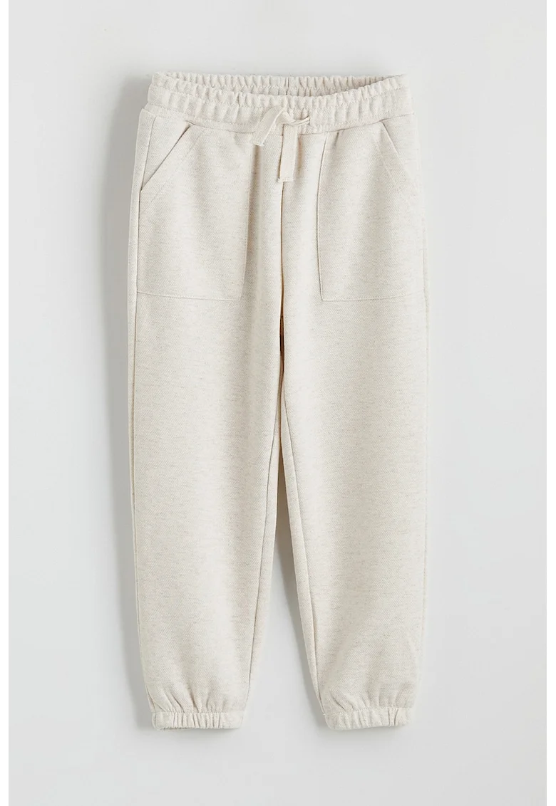 Pantaloni de trening cu croiala relaxed-fit si talie ajustabila, Alb fildes