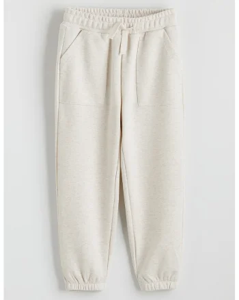 Pantaloni de trening cu croiala relaxed-fit si talie ajustabila, Alb fildes
