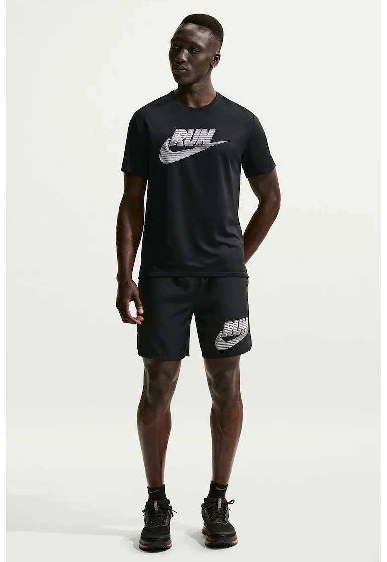 Tricou cu tehnologie Dri Fit si protectie UV pentru alergare Miler Energy, Alb/Negru