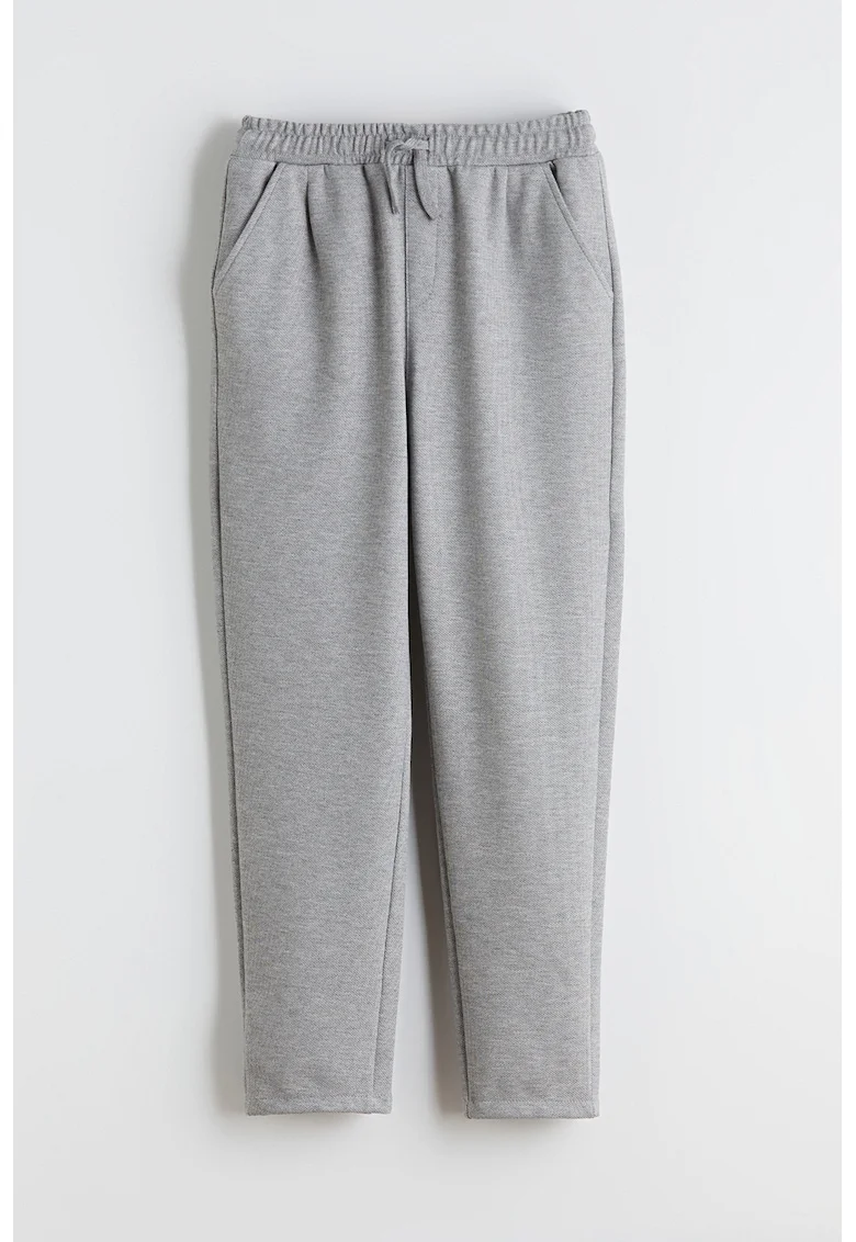 Pantaloni de trening cu croiala conica si snur de ajustare, Gri deschis melange