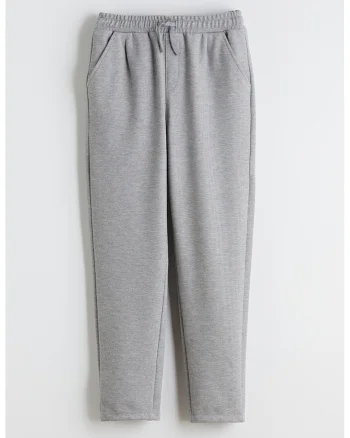 Pantaloni de trening cu croiala conica si snur de ajustare, Gri deschis melange