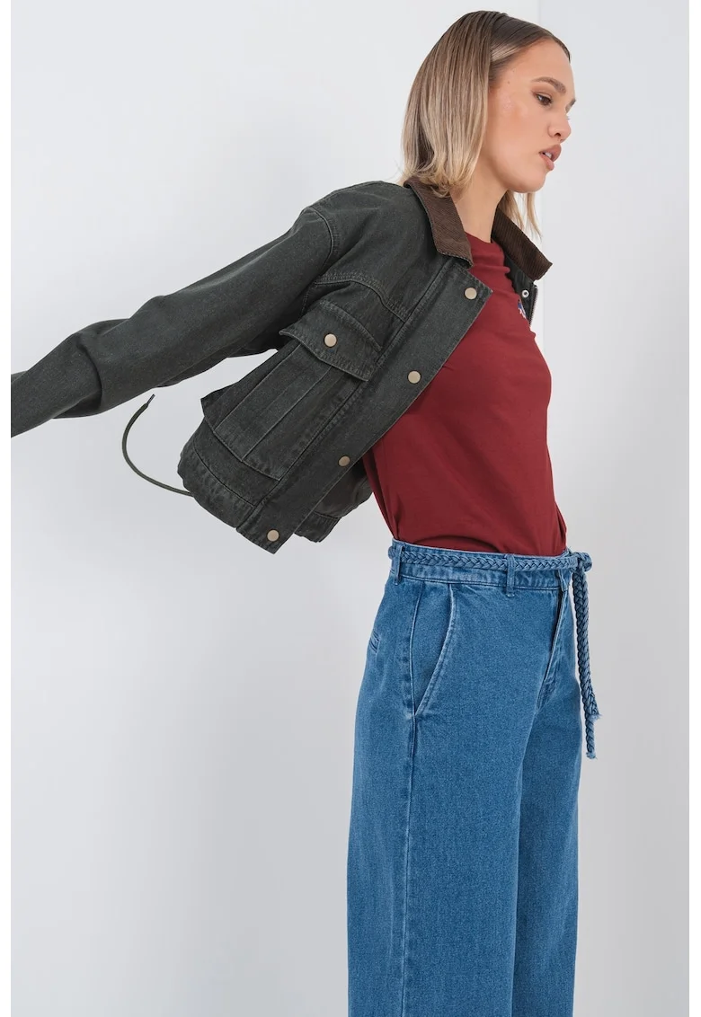 Jacheta de denim cu buzunare supradimensionate Saylor, Maro inchis/Verde feriga