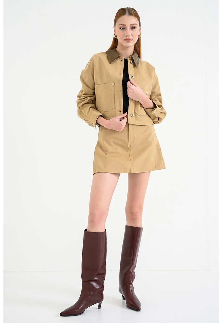 Jacheta de denim cu guler ascutit Andeso, Maro camel