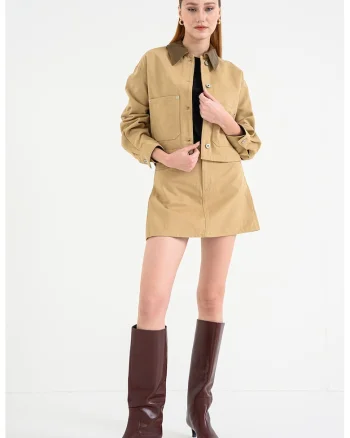 Jacheta de denim cu guler ascutit Andeso, Maro camel