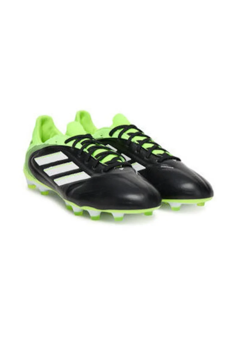 Pantofi sport piele naturala, pentru fotbal, Negru/Verde neon