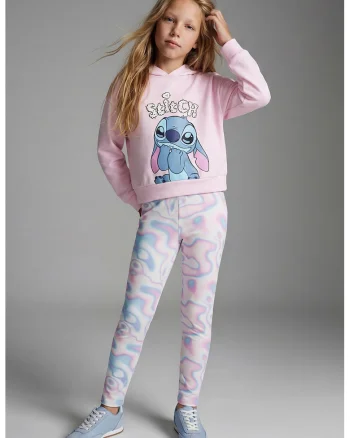 Colanti cu talie elastica si model tie-dye, Alb/Roz pastel/Albastru deschis