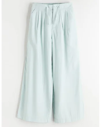 Pantaloni cu croiala ampla si snur, Albastru aquamarin