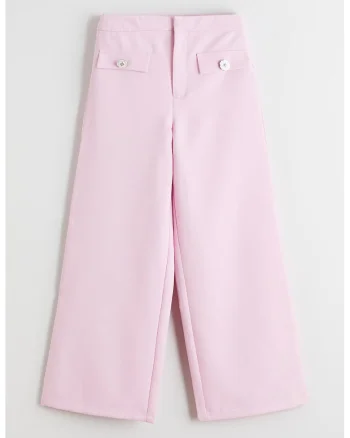 Pantaloni cu croiala ampla si buzunare false, Roz pastel