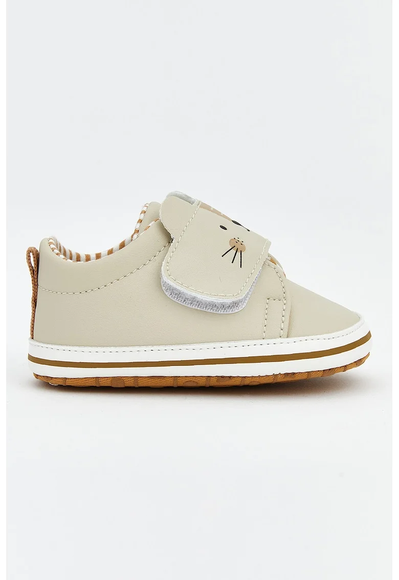 Pantofi crib din piele ecologica cu bareta velcro, Bej deschis