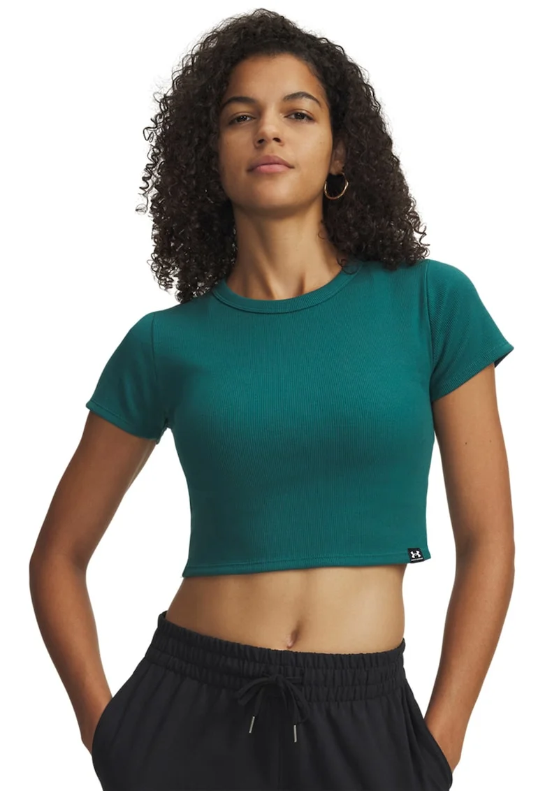 Tricou crop slim fit Rival, Alb/Verde