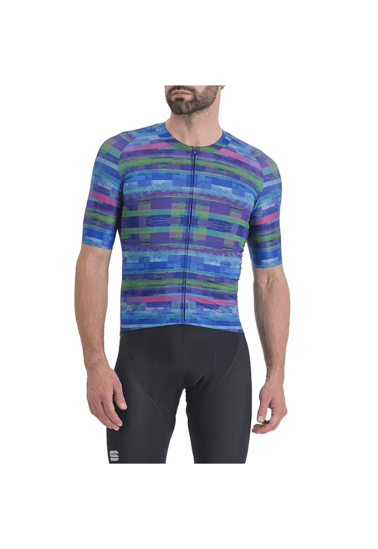Tricou ciclism barbati  Glitch Bomber, Verde/Albastru