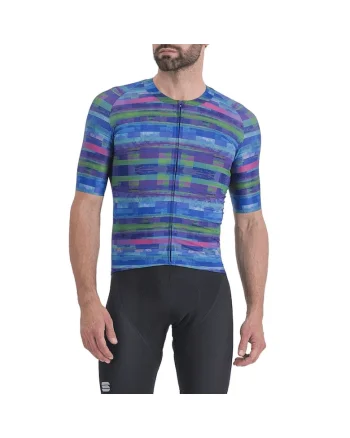 Tricou ciclism barbati  Glitch Bomber, Verde/Albastru