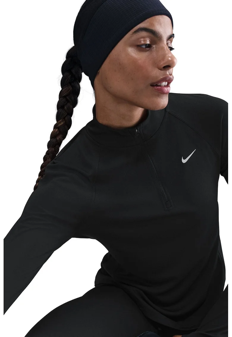 Bluza slim fit cu terminatii rotunjite pentru alergare Tempo Swoosh, Alb/Negru