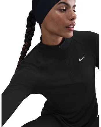 Bluza slim fit cu terminatii rotunjite pentru alergare Tempo Swoosh, Alb/Negru