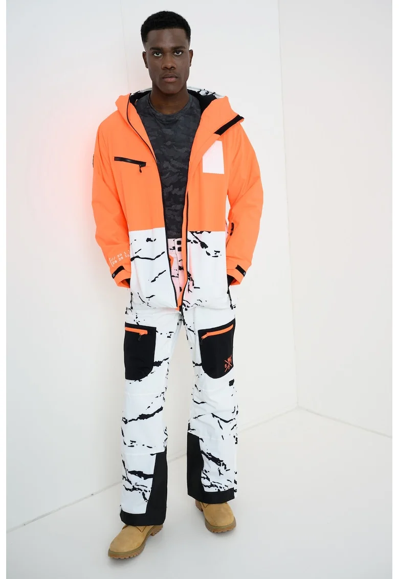 Jacheta cu gluga pentru snowboard Temper, Alb/Negru/Portocaliu neon