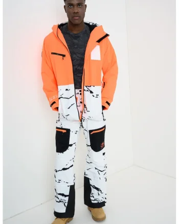 Jacheta cu gluga pentru snowboard Temper, Alb/Negru/Portocaliu neon