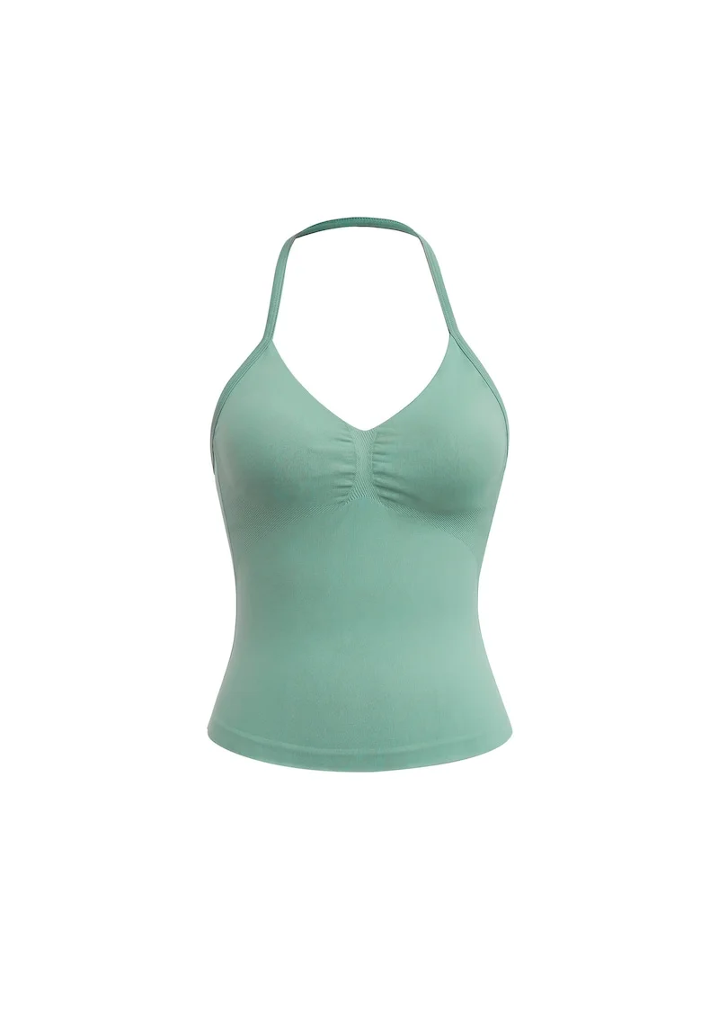 Top cu decolteu halter Scene, Verde deschis