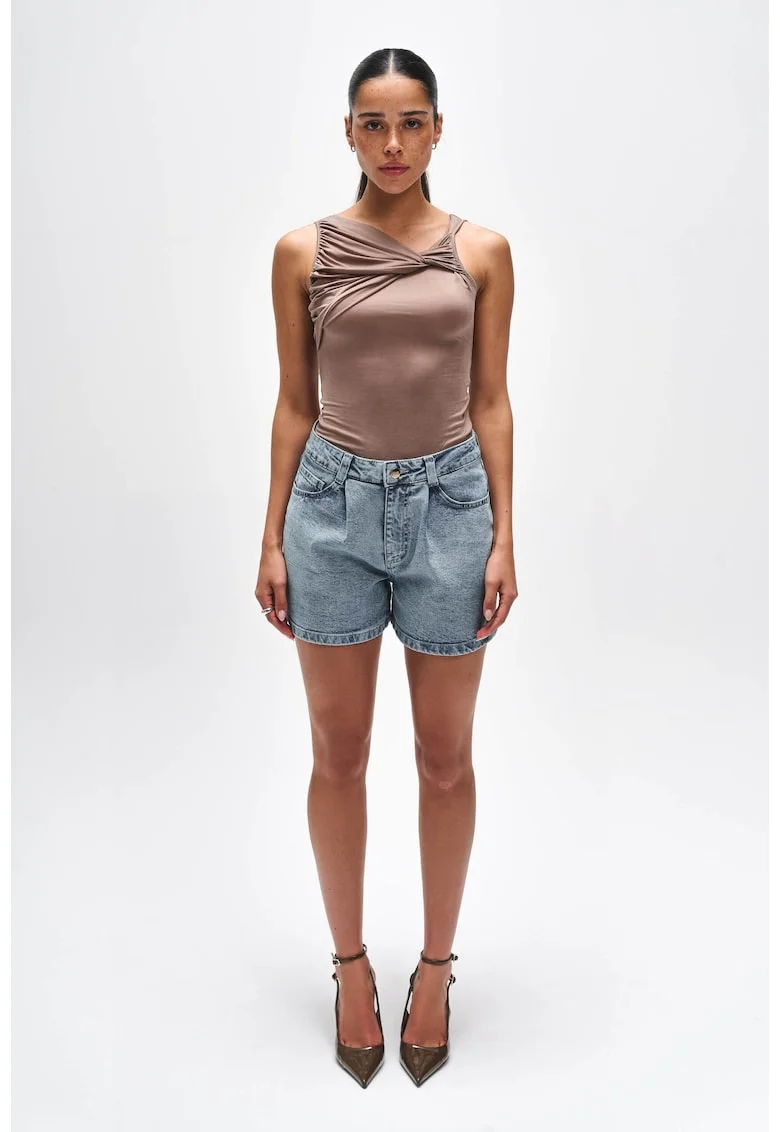bluza dama din cupro material cu aspect de matase, Maro/Bej