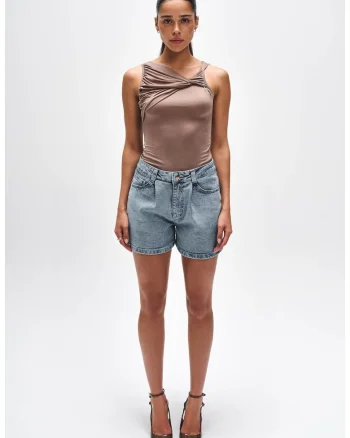 bluza dama din cupro material cu aspect de matase, Maro/Bej