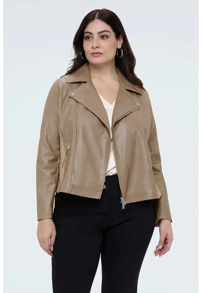Jacheta biker din piele ecologica, Maro taupe deschis