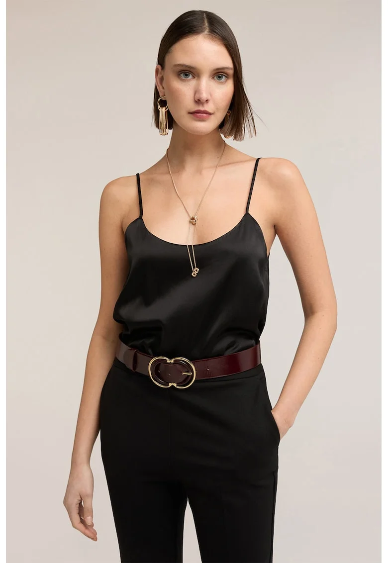 Top cu aspect de satin si bretele inguste, Negru