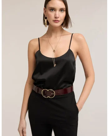 Top cu aspect de satin si bretele inguste, Negru