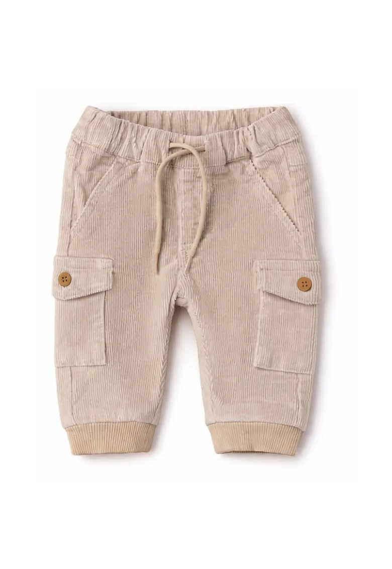 Pantaloni bebe baieti  din catifea elastica cu buzunare cargo, Bej deschis