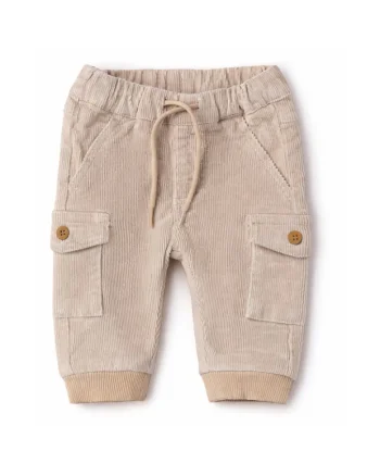 Pantaloni bebe baieti  din catifea elastica cu buzunare cargo, Bej deschis