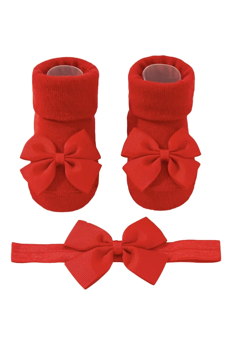 Set Accesorii Bebelusi  - Bentita si Sosete cu Fundite, 4-12 luni, Rosu