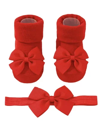 Set Accesorii Bebelusi  - Bentita si Sosete cu Fundite, 4-12 luni, Rosu