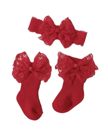 Set Accesorii  Bentita si Sosete Dantela, Rosu, Universale