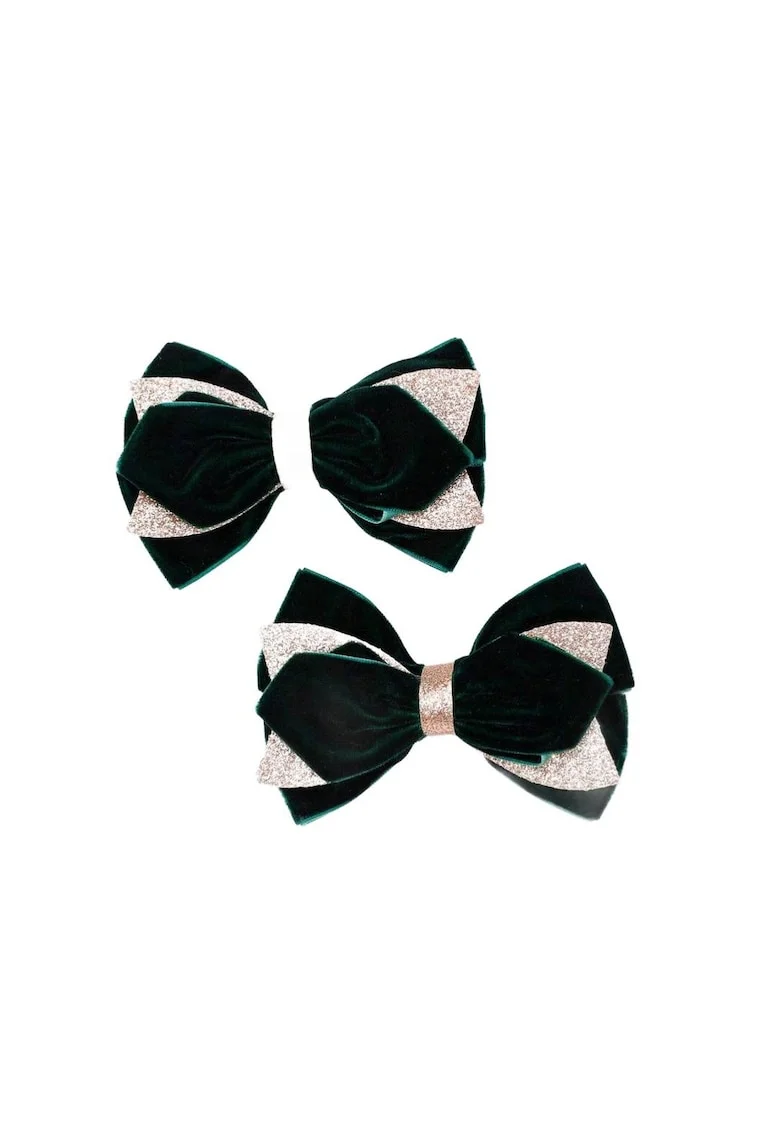 Fundite din catifea verde smarald pentru fete, set de 2 bucati, cu detalii stralucitoare, elegante si rezistente