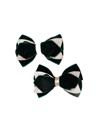 Fundite din catifea verde smarald pentru fete, set de 2 bucati, cu detalii stralucitoare, elegante si rezistente