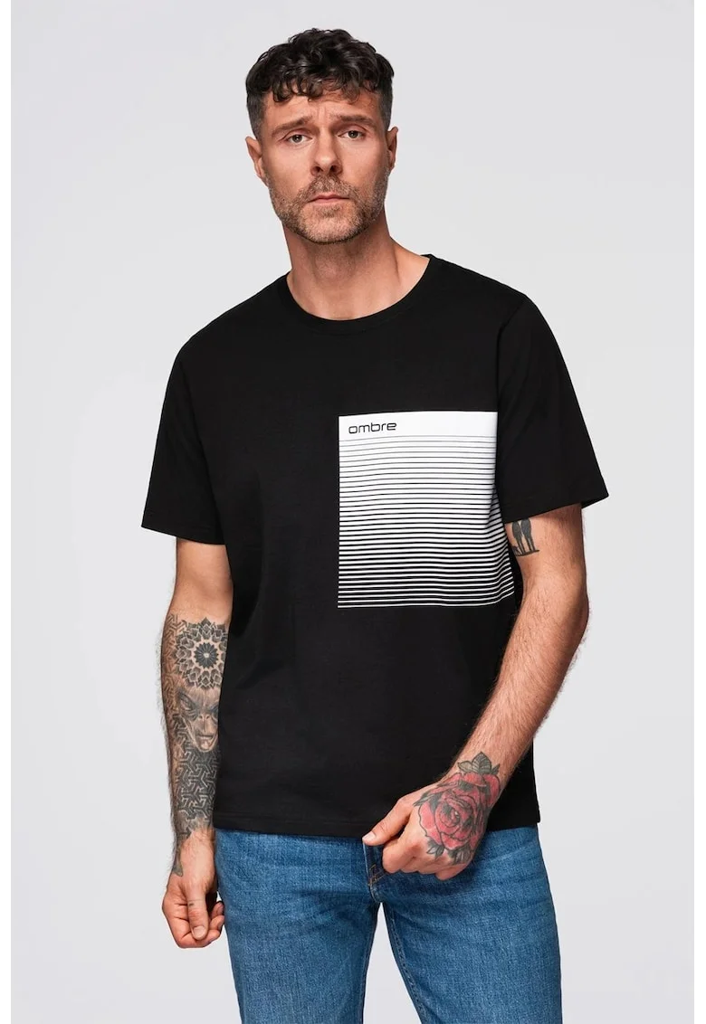 Tricou din bumbac cu imprimeu grafic, Alb/Negru