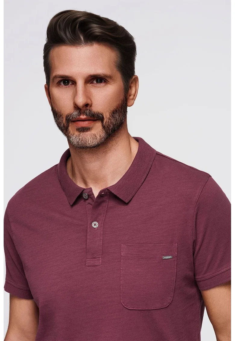 Tricou cu model uni si buzunar pe piept, Rosu capsuna