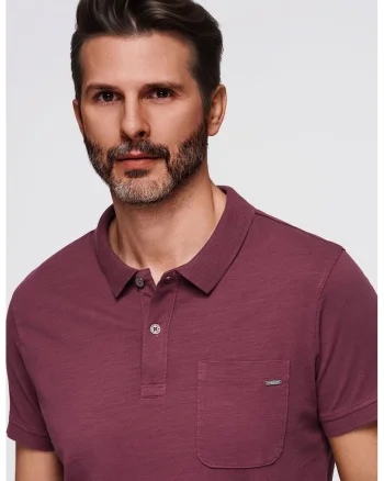 Tricou cu model uni si buzunar pe piept, Rosu capsuna