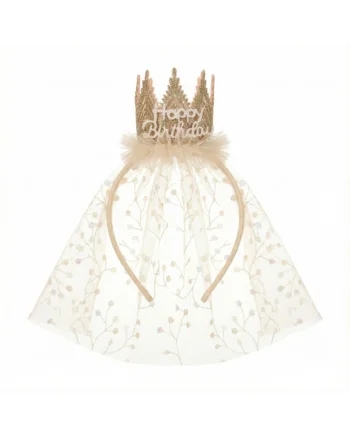 Bentita par fete  Coroana Happy Birthday Tulle Auriu Universal