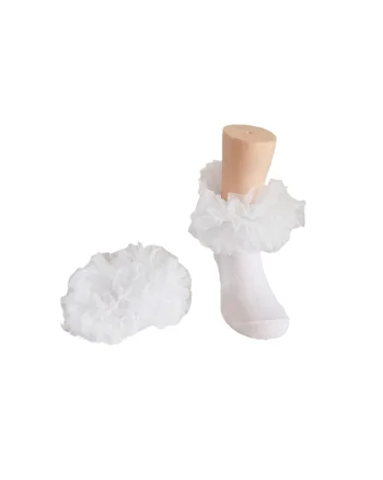 Sosete albe pentru fetite cu tulle delicat – Eleganta si confort pentru orice ocazie, Alb, Alb