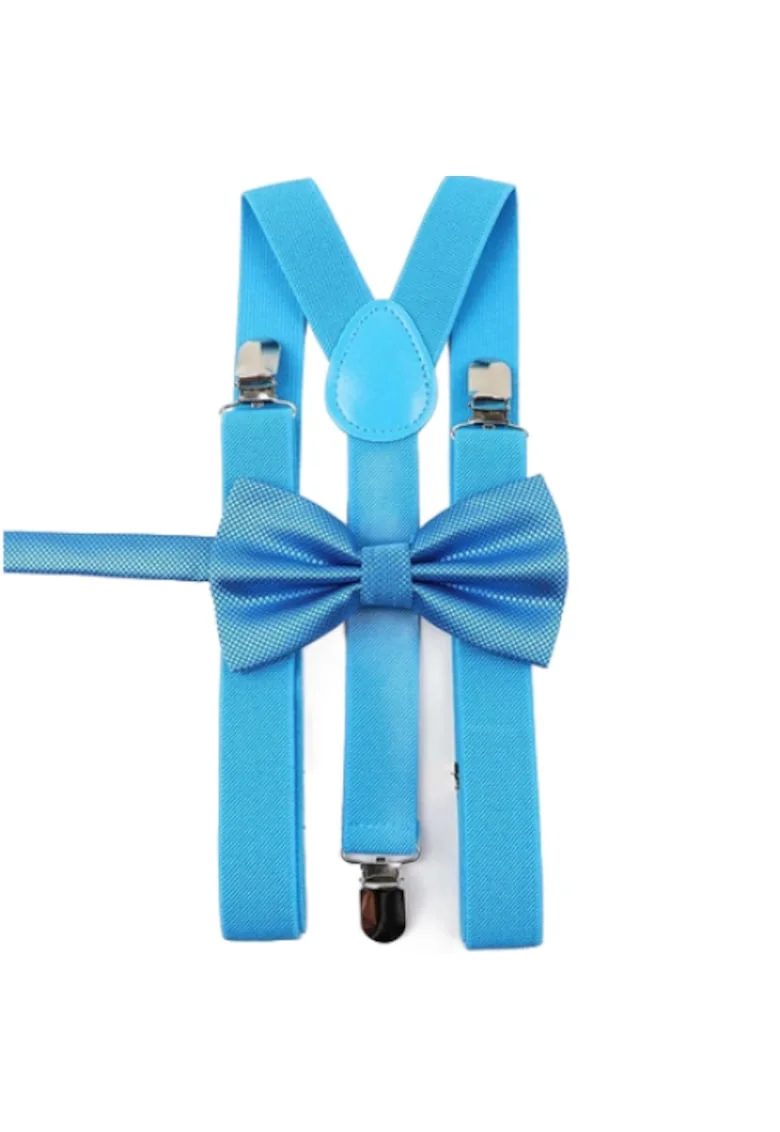 Set elegant pentru baieti – Bretele ajustabile si papion albastru – Accesorii stilate pentru evenimente speciale