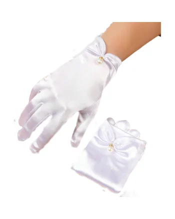 Manusi Albe Elegante din Satin cu Perla - Accesoriu Perfect pentru Ocazii Speciale