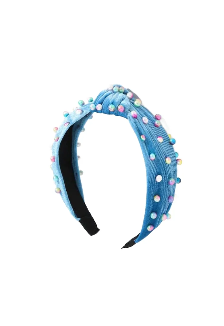 Bentita din Catifea Albastra cu Perle - Accesoriu Elegant pentru Fetite, Ideal pentru Ocazii Speciale