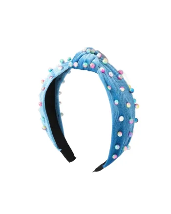 Bentita din Catifea Albastra cu Perle - Accesoriu Elegant pentru Fetite, Ideal pentru Ocazii Speciale