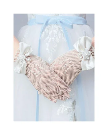 Manusi Elegante din Plasa cu Fundite din Satin si Perle – Accesoriu Rafinat pentru Ocazii Speciale