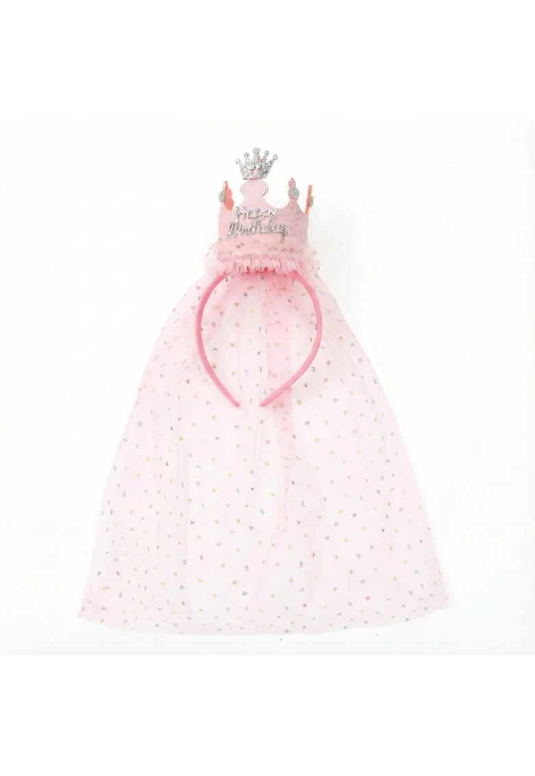 Bentita par fete  Coroana Happy Birthday Tulle Roz Universal