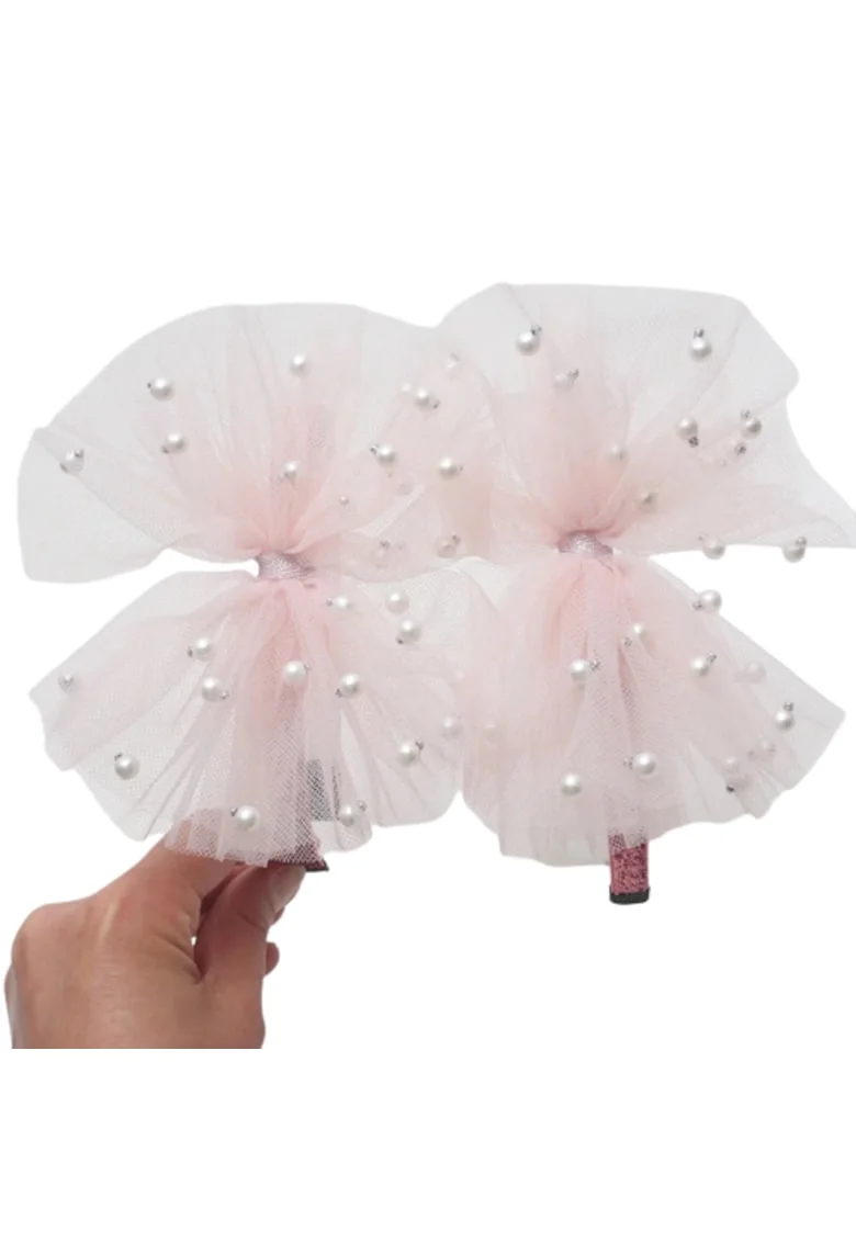 Bentita Fetita din Tul cu Funda Eleganta si Perle, Accesoriu Par, Latime 12, 5 cm – Perfecta pentru Ocazii Speciale