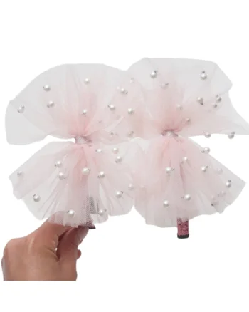 Bentita Fetita din Tul cu Funda Eleganta si Perle, Accesoriu Par, Latime 12, 5 cm – Perfecta pentru Ocazii Speciale