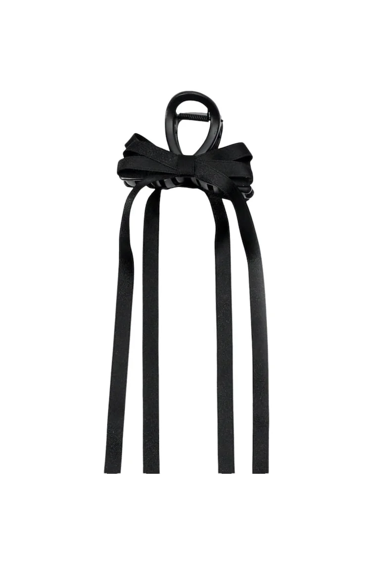 Clama de Par  cu Funda Satinata si Panglici Lungi, Eleganta, Marime Universala, Negru