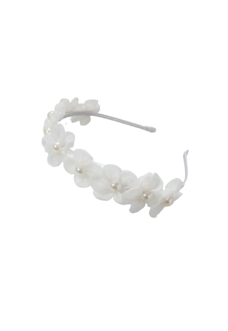 Bentita Eleganta Alba cu Flori si Perle – Accesoriu Perfect pentru Evenimente Special